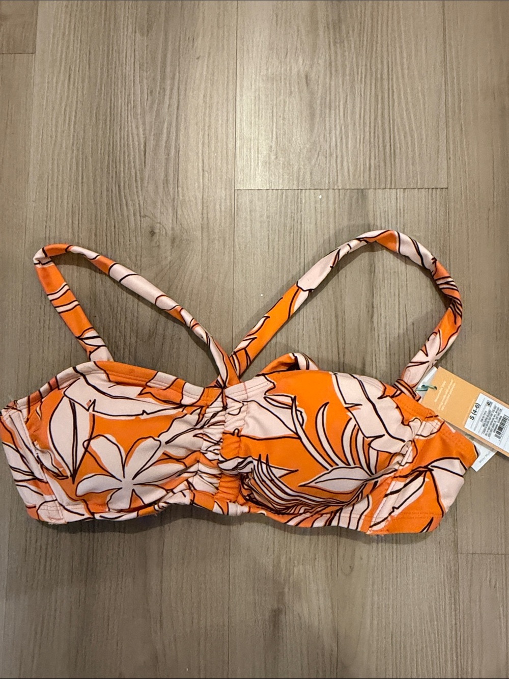 Kona Sol Orange and Light Pink Floral Bikini Top